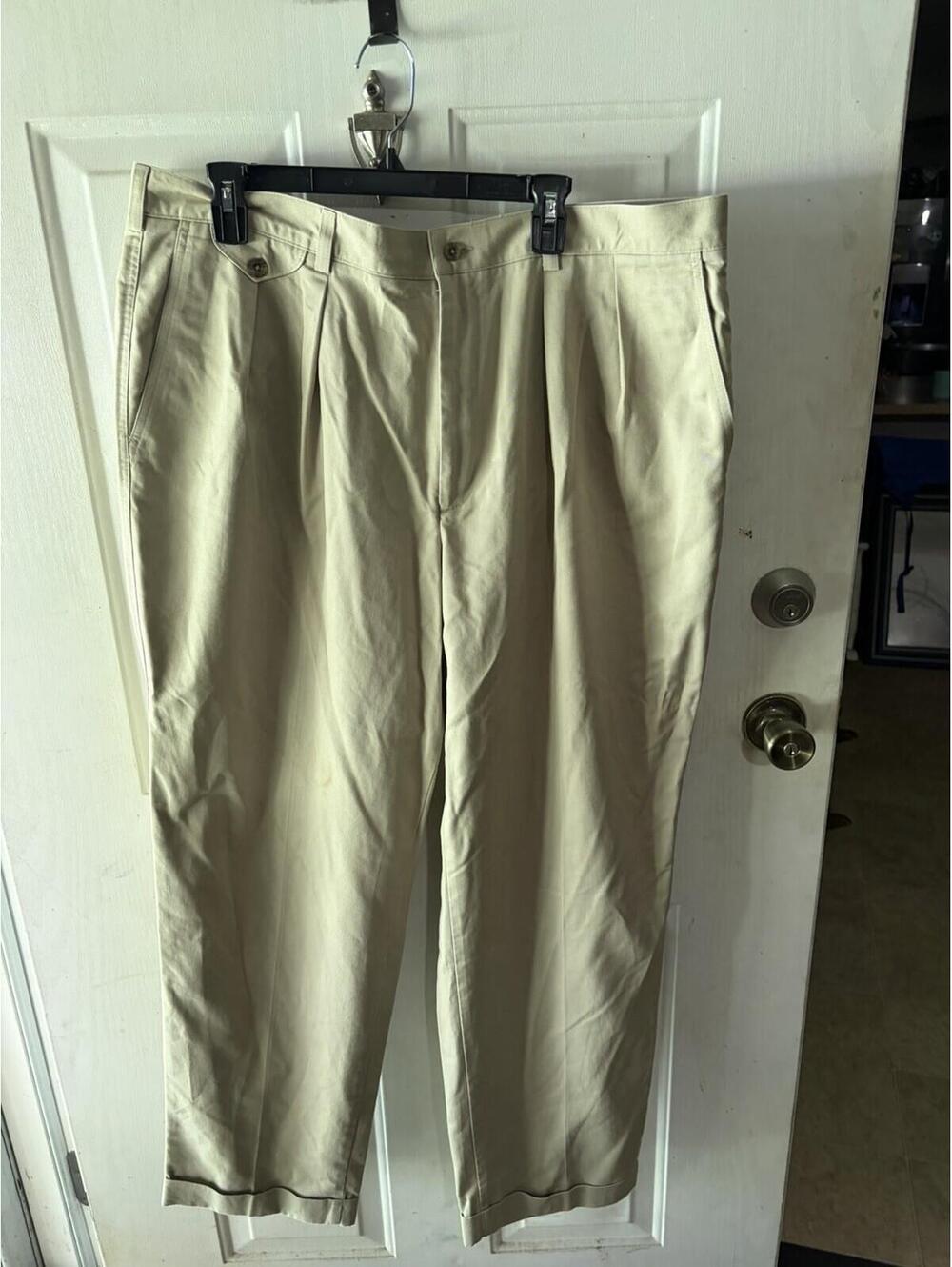 42x32 Savane Men’s Dress Pants Beige Pleated Cotton Twill Pockets